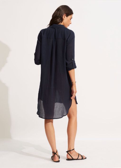 Seafolly Crinkle Twill blouse donkerblauw - Afbeelding 4