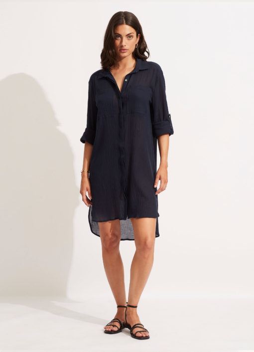 Seafolly Crinkle Twill blouse donkerblauw - Afbeelding 2