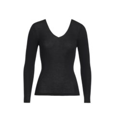 Hanro Woolen Silk V-shirt in zwart & off white