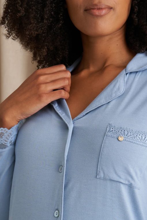 Pretty You London bamboo lace pyjama set Blue Mist - Afbeelding 4