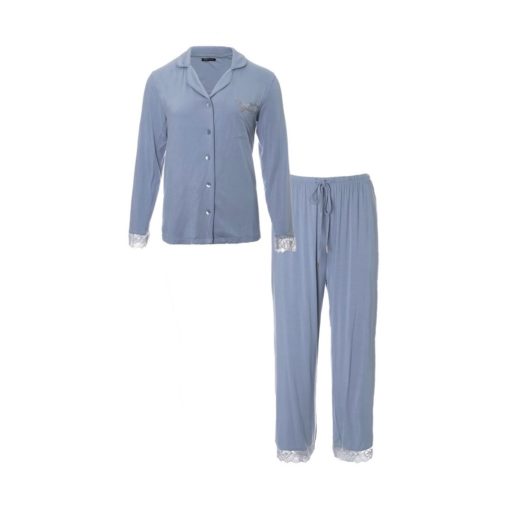 Pretty You London bamboo lace pyjama set Blue Mist