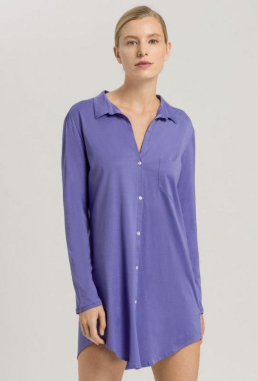 Hanro Nightdress Cotton Deluxe Boyfriend Sleepshirt Violet Blue - Afbeelding 2