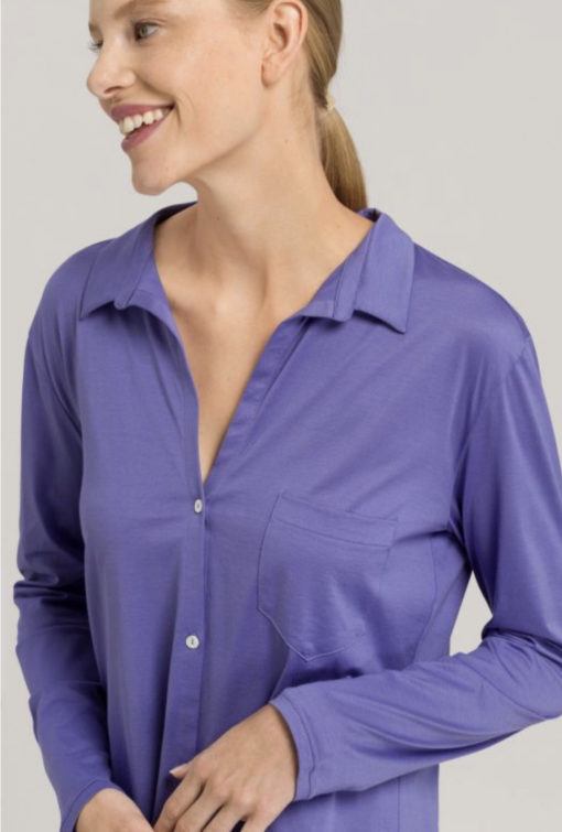 Hanro Nightdress Cotton Deluxe Boyfriend Sleepshirt Violet Blue - Afbeelding 5