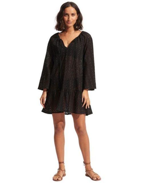 Seafolly Broderie Anglaise cover up zwart - Afbeelding 2