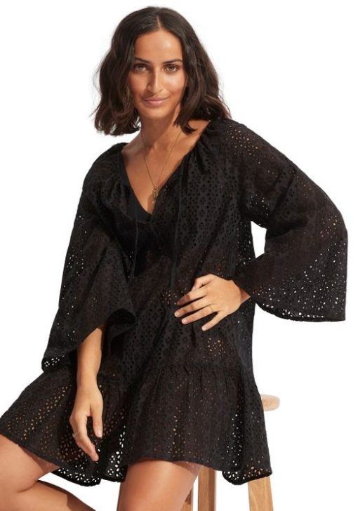 Seafolly Broderie Anglaise cover up zwart - Afbeelding 4