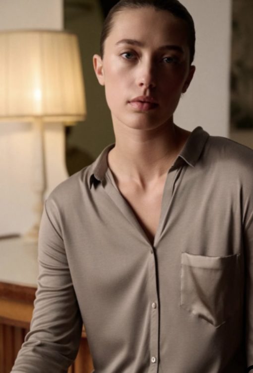 Hanro Grand Central boyfriend nightshirt taupe - Afbeelding 6