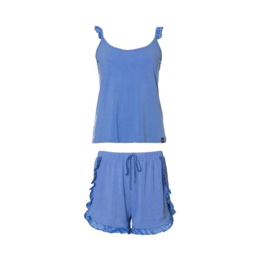 Pretty You London Bamboo frill short pyjama set Blue