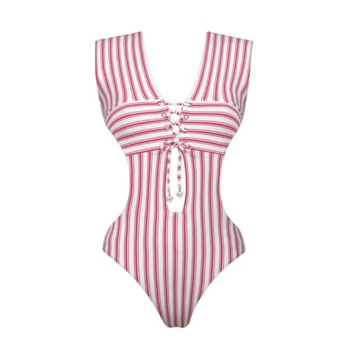 Watercult Seaside Splash open back swimsuit red stripes